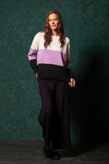 Suéter rayas bicolor crema y malva con escote caja LolitasyL - lolitasyl.com