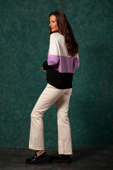 Suéter rayas bicolor crema y malva con escote caja LolitasyL - lolitasyl.com