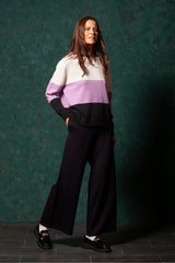 Suéter rayas bicolor crema y malva con escote caja LolitasyL - lolitasyl.com