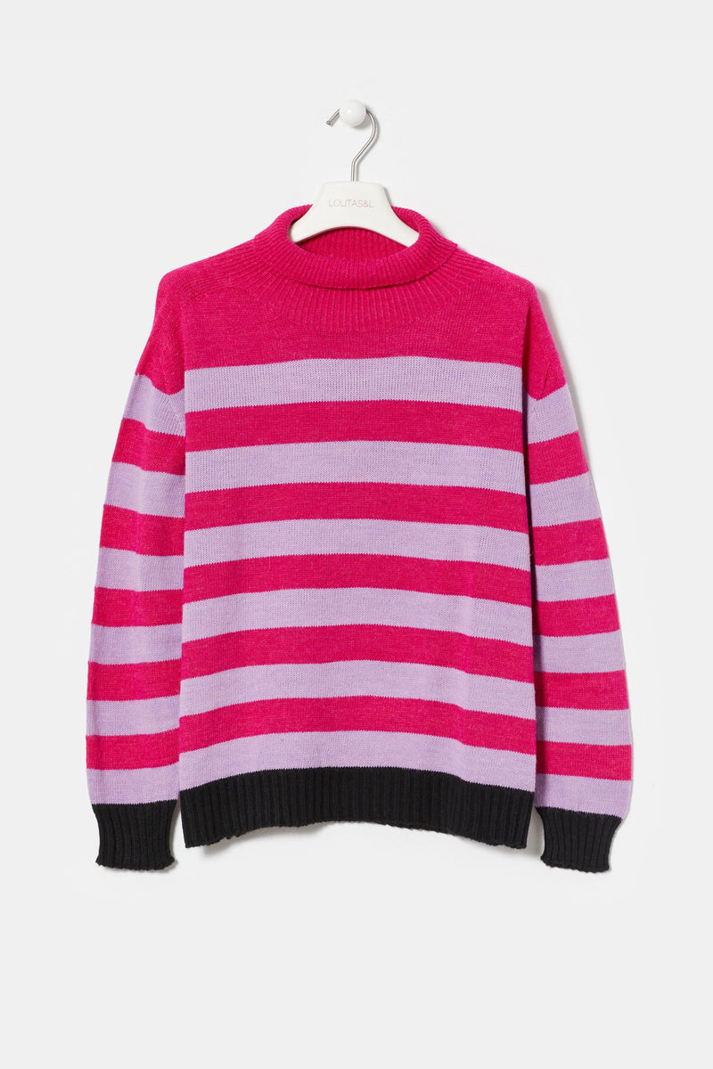 Suéter rayas fucsia y rosa cuello chimenea Lolitasyl - lolitasyl.com
