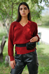 Suéter rojo cuello pico amplio Lolitas - lolitasyl.com