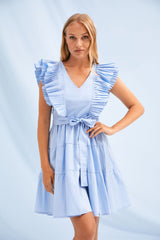 Vestido azul cielo corto con plisado en el pecho Lolitas&L - lolitasyl.com