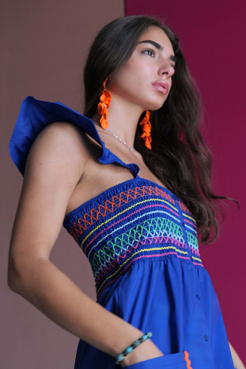 Vestido azul Klein tirantes con nido de abeja Lolitas&L - lolitasyl.com