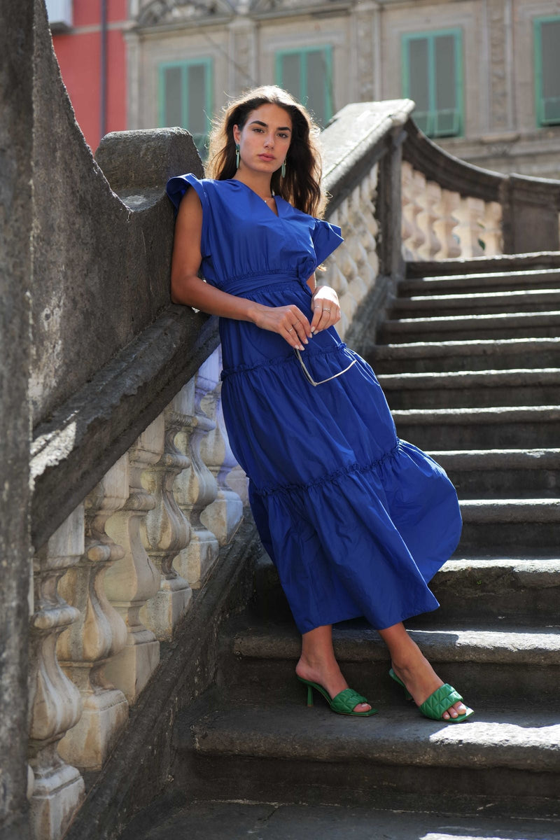 Vestido azul royal largo con recogidos LolitasyL - lolitasyl.com