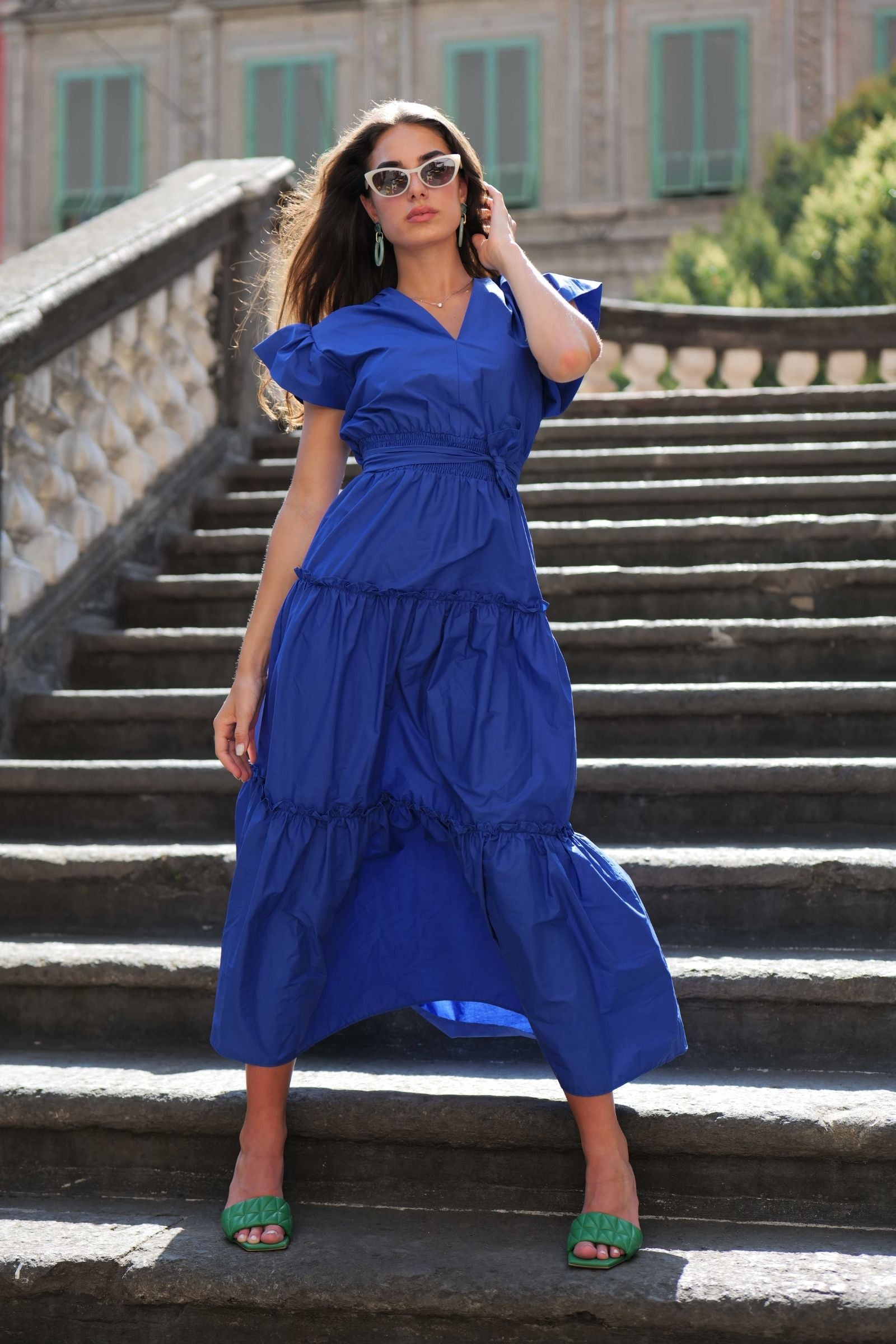 Vestido azul royal largo con recogidos LolitasyL - lolitasyl.com