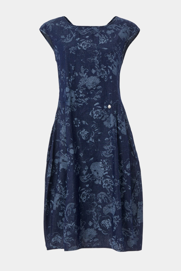 Vestido azul vaquero estampado flores escote cuadrado - lolitasyl.com