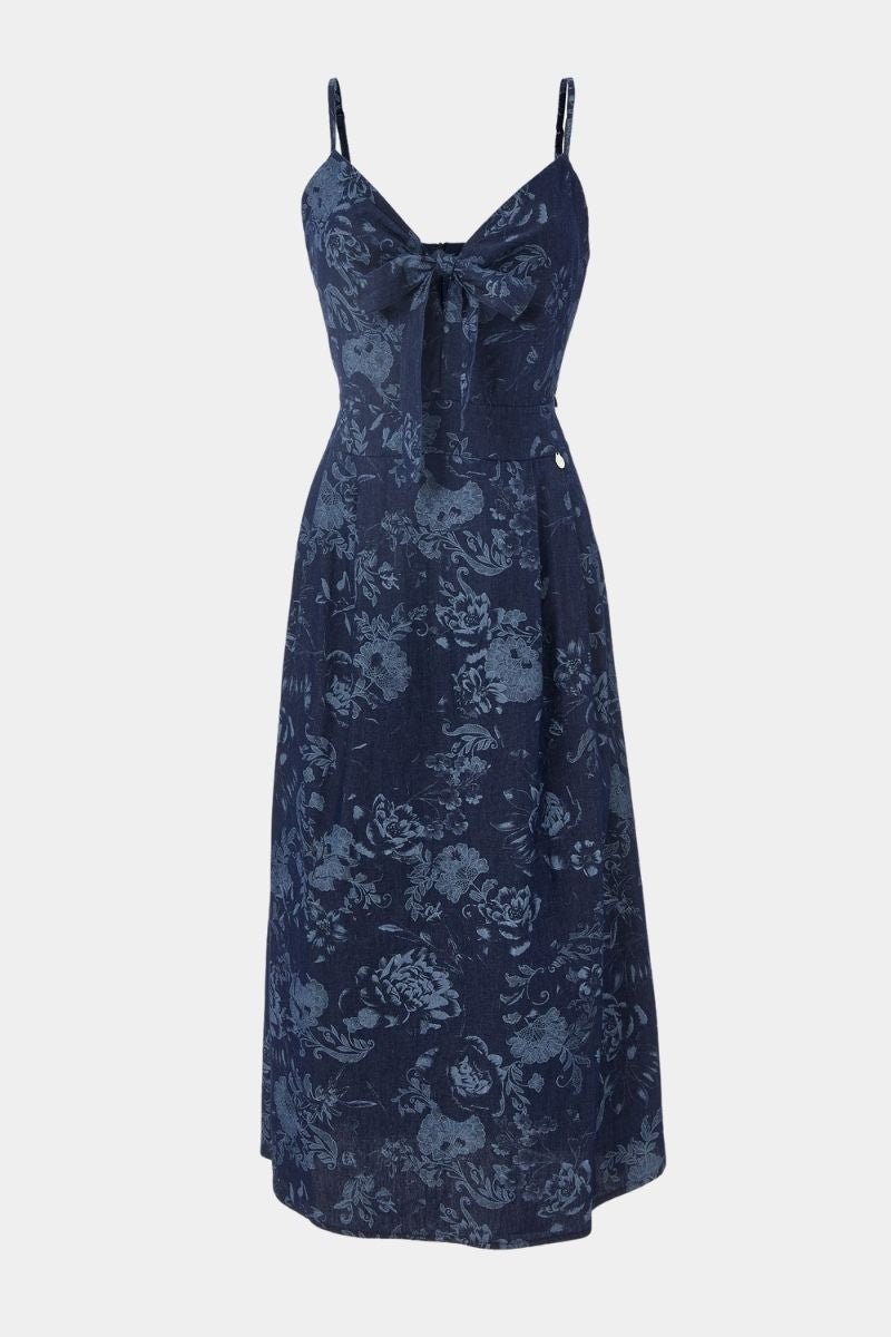 Vestido azul vaquero largo estampado tirantes - lolitasyl.com