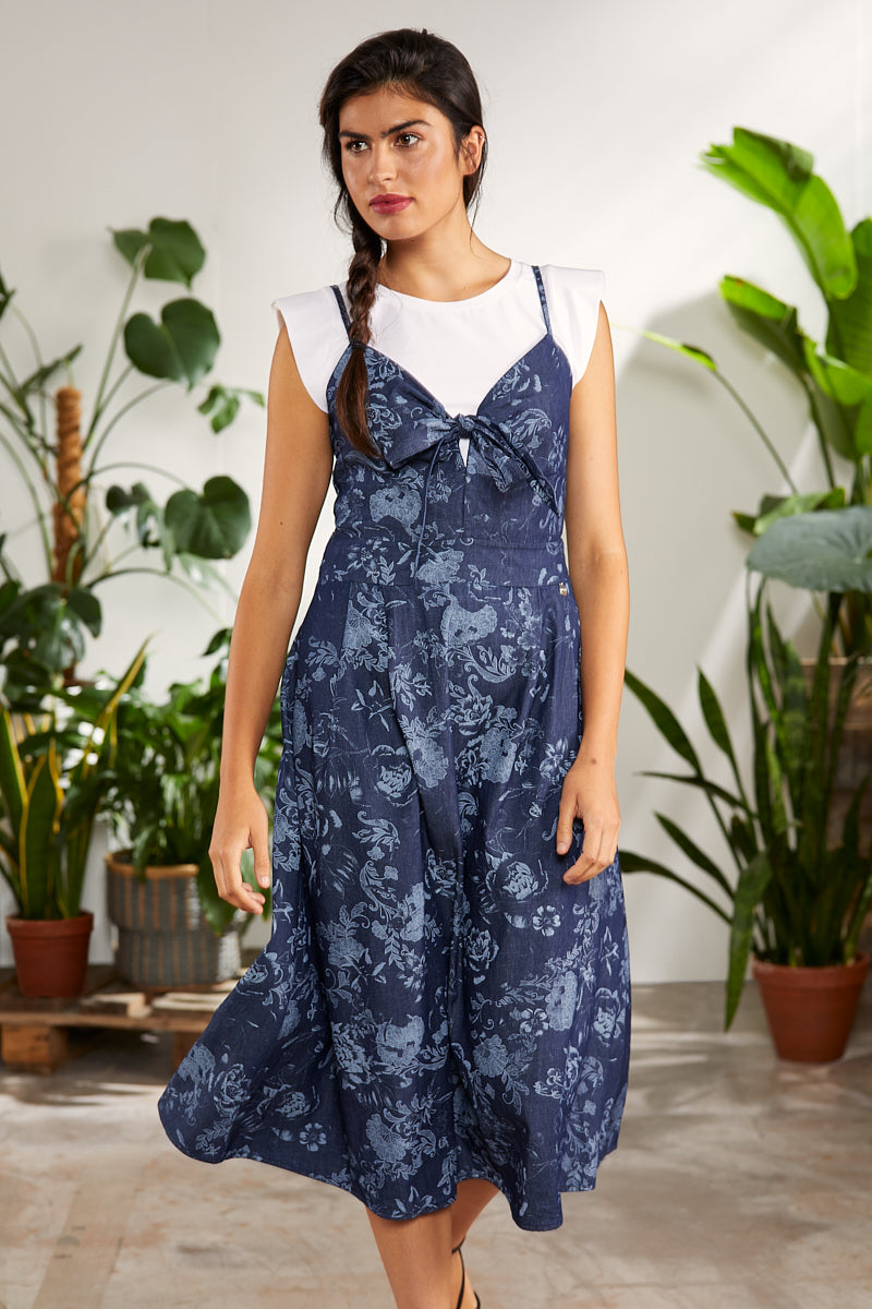 Vestido azul vaquero largo estampado tirantes - lolitasyl.com