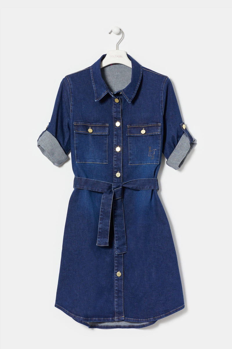 Vestido azul vaquero lavado con automaticos y bolsillos LolitasyL - lolitasyl.com