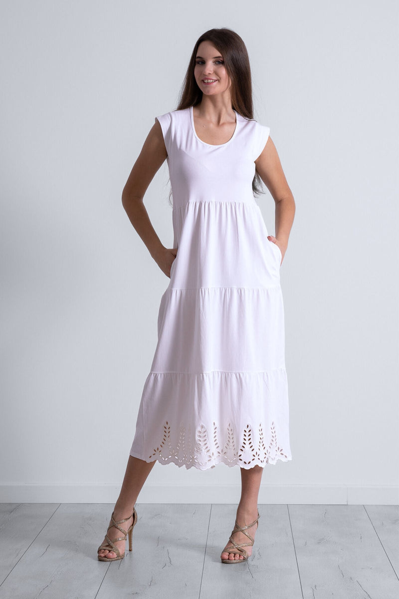 Vestido blanco algodon largo con bordado al tono Lolitas&L - lolitasyl.com
