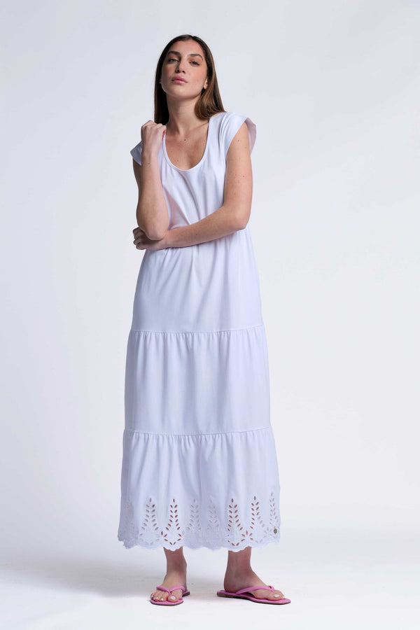 Vestido blanco algodon largo con bordado al tono Lolitas&L - lolitasyl.com