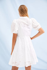 Vestido blanco grogre abotonado con manga farol Lolitas&L - lolitasyl.com