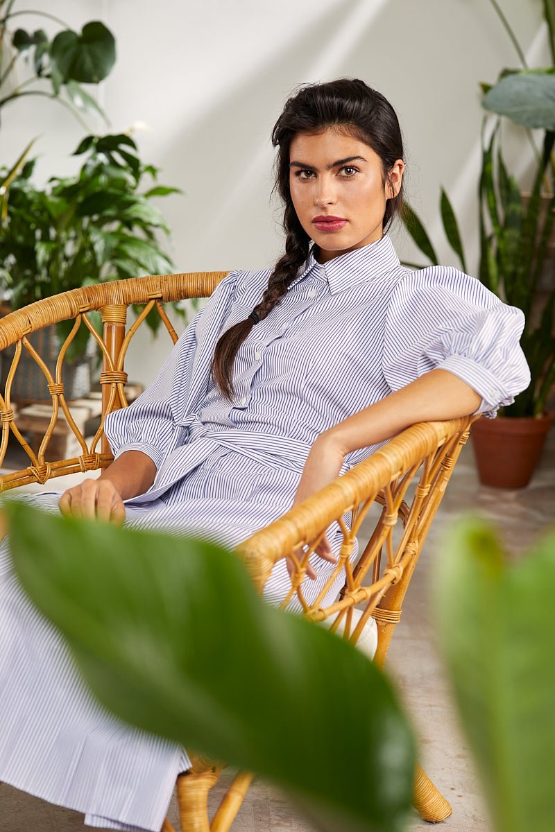 Vestido camisero largo estampado mil rayas cinturón - lolitasyl.com