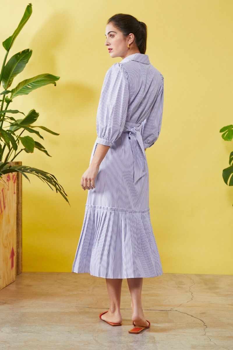 Vestido camisero largo estampado mil rayas cinturón