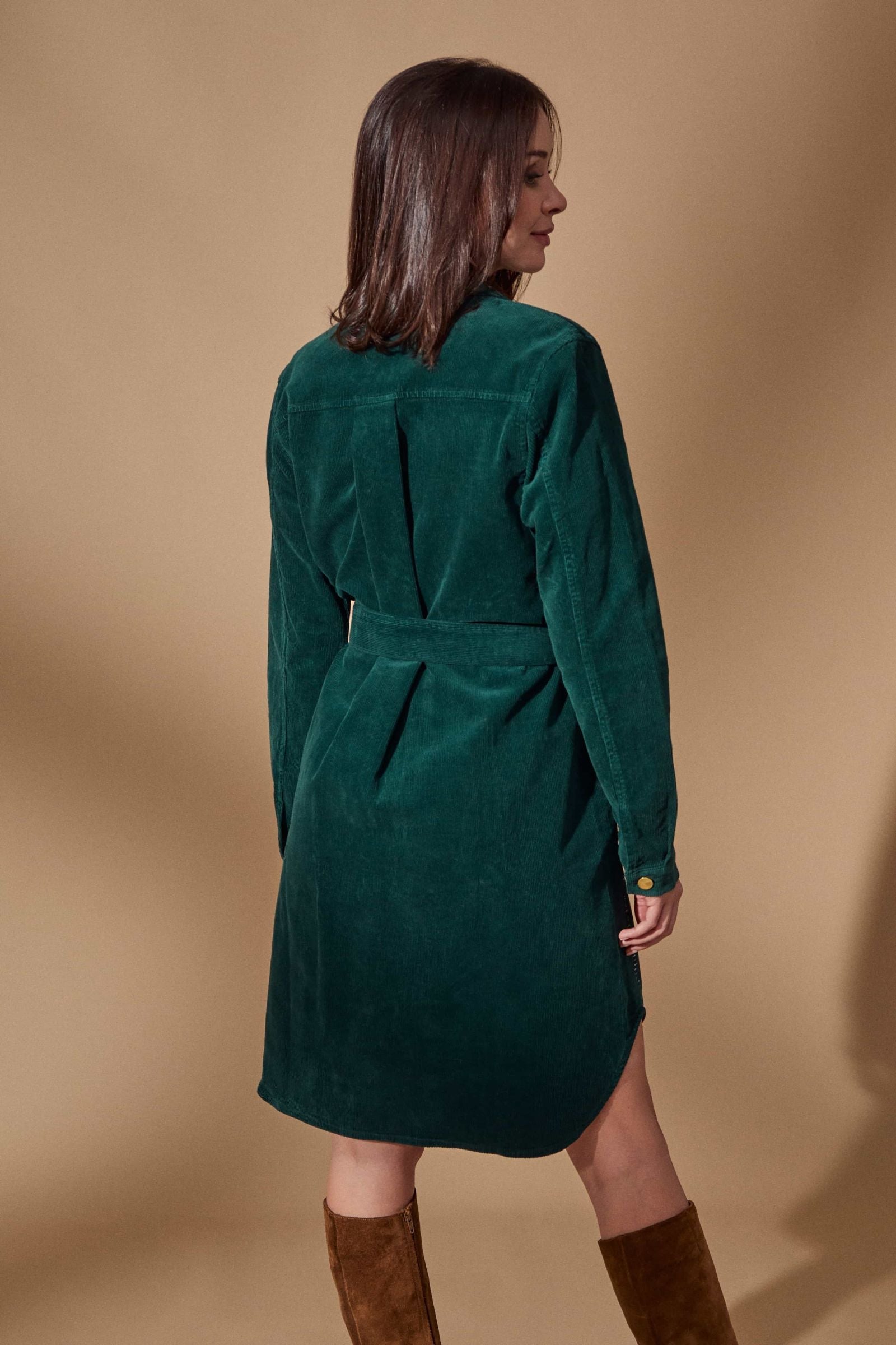 Vestido camisero verde de pana con cinturon Lolitas - lolitasyl.com