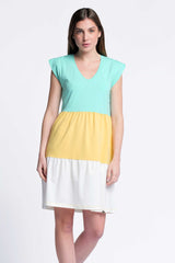 Vestido corto multicolor turquesa escote pico Lolitas&L - lolitasyl.com