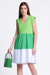Vestido corto multicolor verde escote pico Lolitas&L - lolitasyl.com