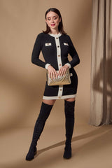 Vestido de punto bicolor negro ajustado con botones dorados Lolitas - lolitasyl.com