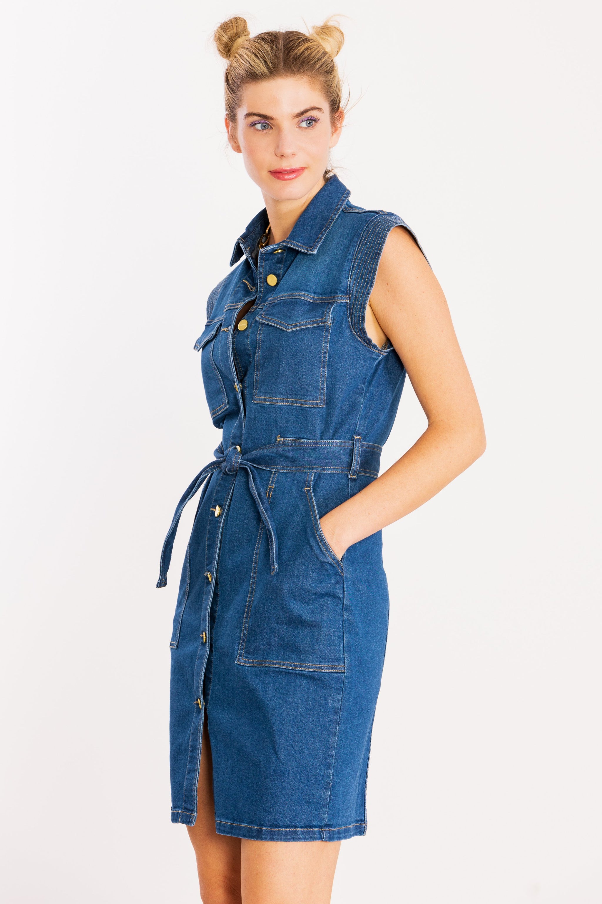 Vestido jeans camisero azul lavado sin mangas LolitasyL - lolitasyl.com