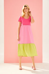 Vestido largo color block rosa bubblegum algodón - lolitasyl.com