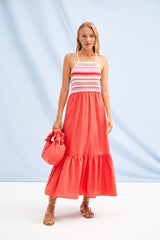 Vestido largo coral cuerpo de tirantes en punto LolitasyL - lolitasyl.com
