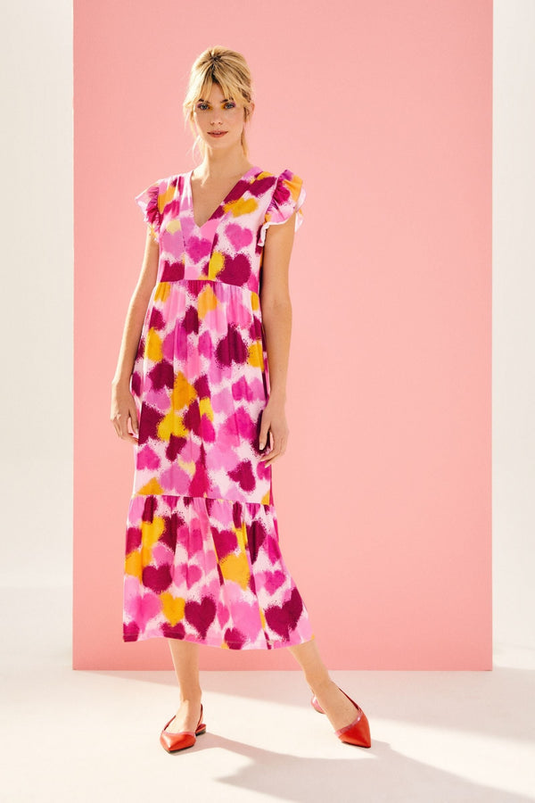 Vestido largo corazones fucsia bubblegum estampados pico - lolitasyl.com