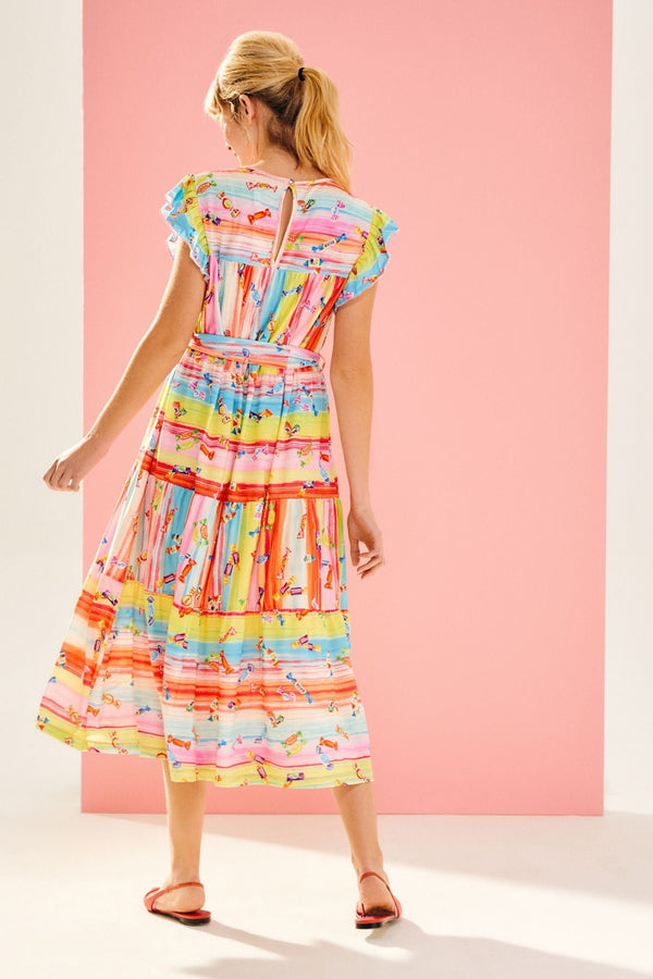 Vestido largo estampado candies multicolor primavera cinturón - lolitasyl.com