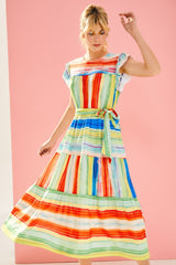 Vestido largo rayas estampadas multicolor primavera cinturón - lolitasyl.com