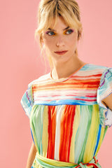 Vestido largo rayas estampadas multicolor primavera cinturón - lolitasyl.com