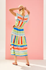 Vestido largo rayas estampadas multicolor primavera cinturón - lolitasyl.com