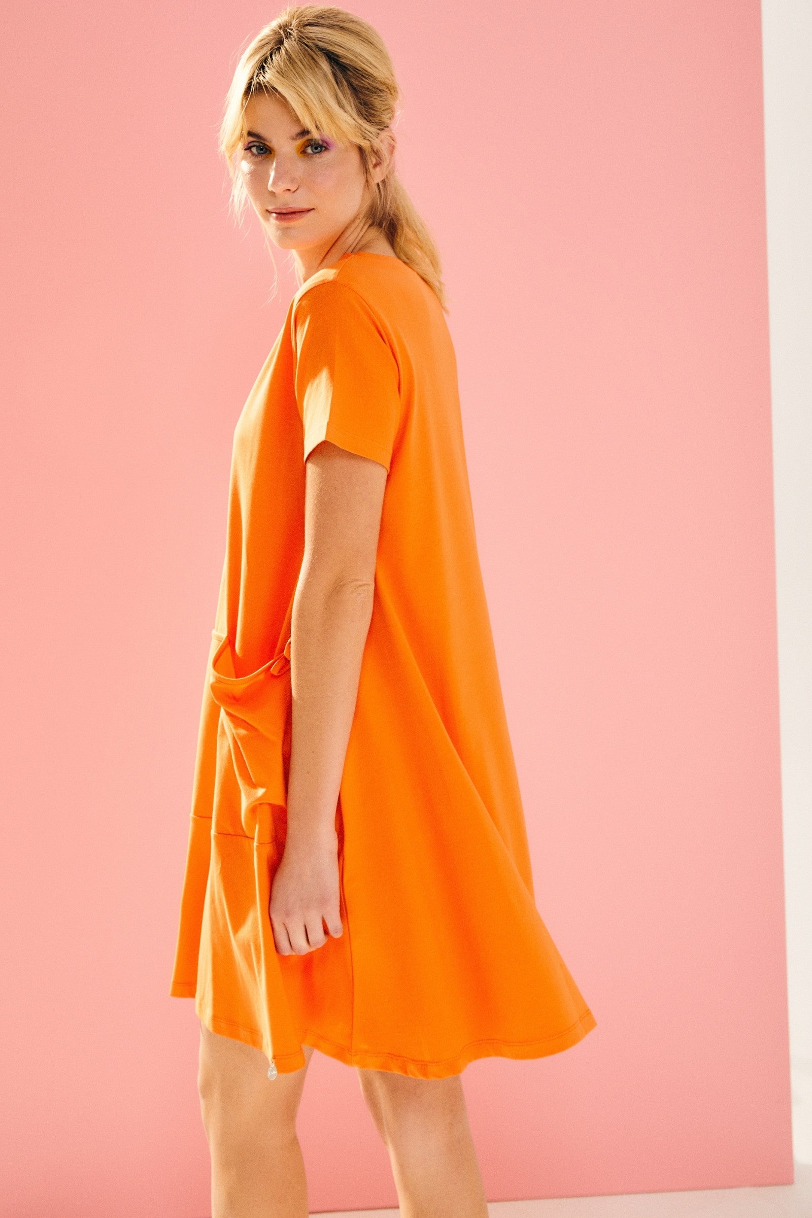 Vestido naranja algodón bolsillos en costados - lolitasyl.com