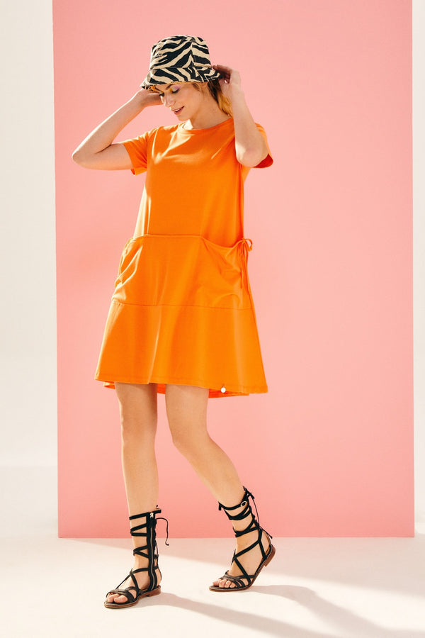 Vestido naranja algodón bolsillos en costados - lolitasyl.com