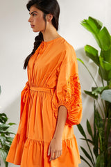Vestido naranja cinturón mangas bordadas - lolitasyl.com