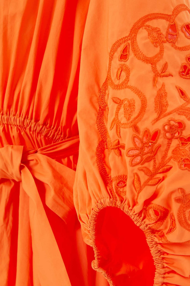 Vestido naranja cinturón mangas bordadas - lolitasyl.com