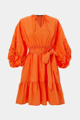 Vestido naranja cinturón mangas bordadas - lolitasyl.com