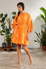 Vestido naranja cinturón mangas bordadas - lolitasyl.com