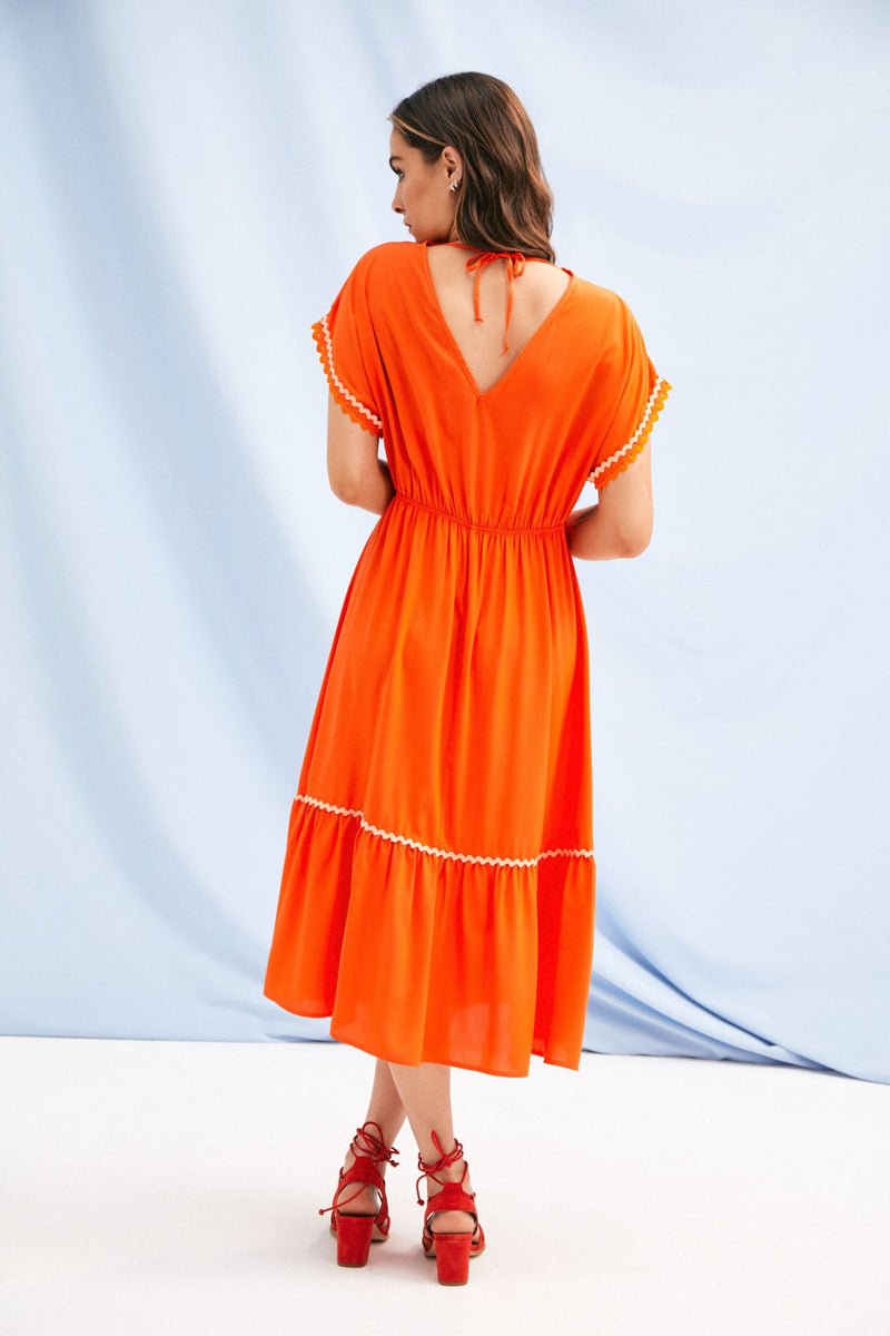 Vestido naranja largo escote amplio con picueta Lolitas&L - lolitasyl.com
