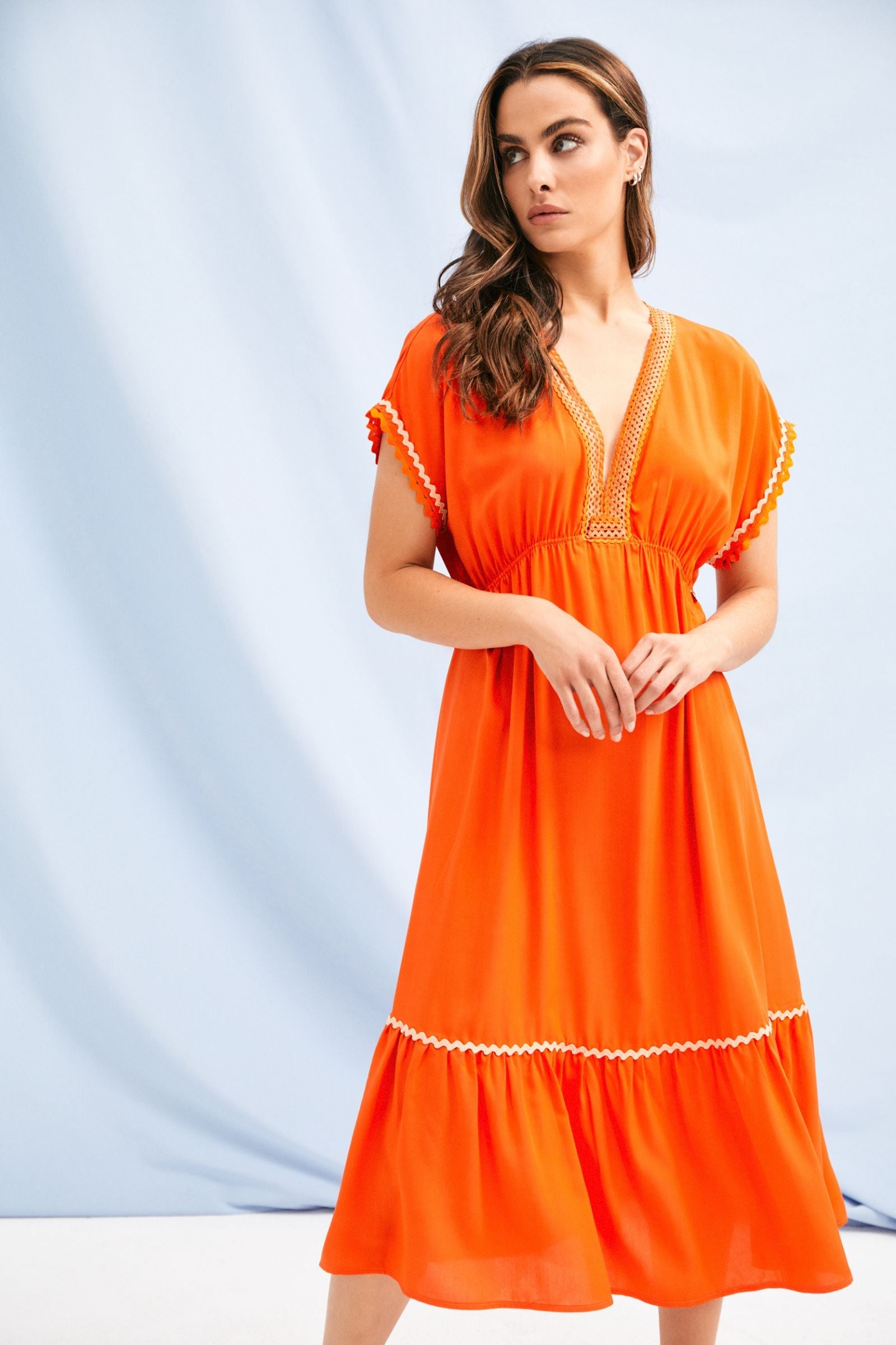 Vestido naranja largo escote amplio con picueta Lolitas&L - lolitasyl.com