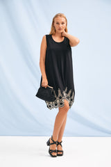 Vestido negro tirantes con bordado beige en contorno Lolitas&L - lolitasyl.com