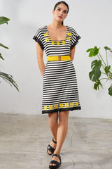 Vestido rayas blanco y negro bordado con pasamanería - lolitasyl.com