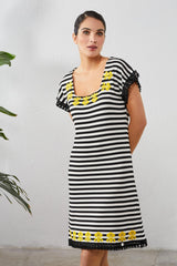 Vestido rayas blanco y negro bordado con pasamanería - lolitasyl.com