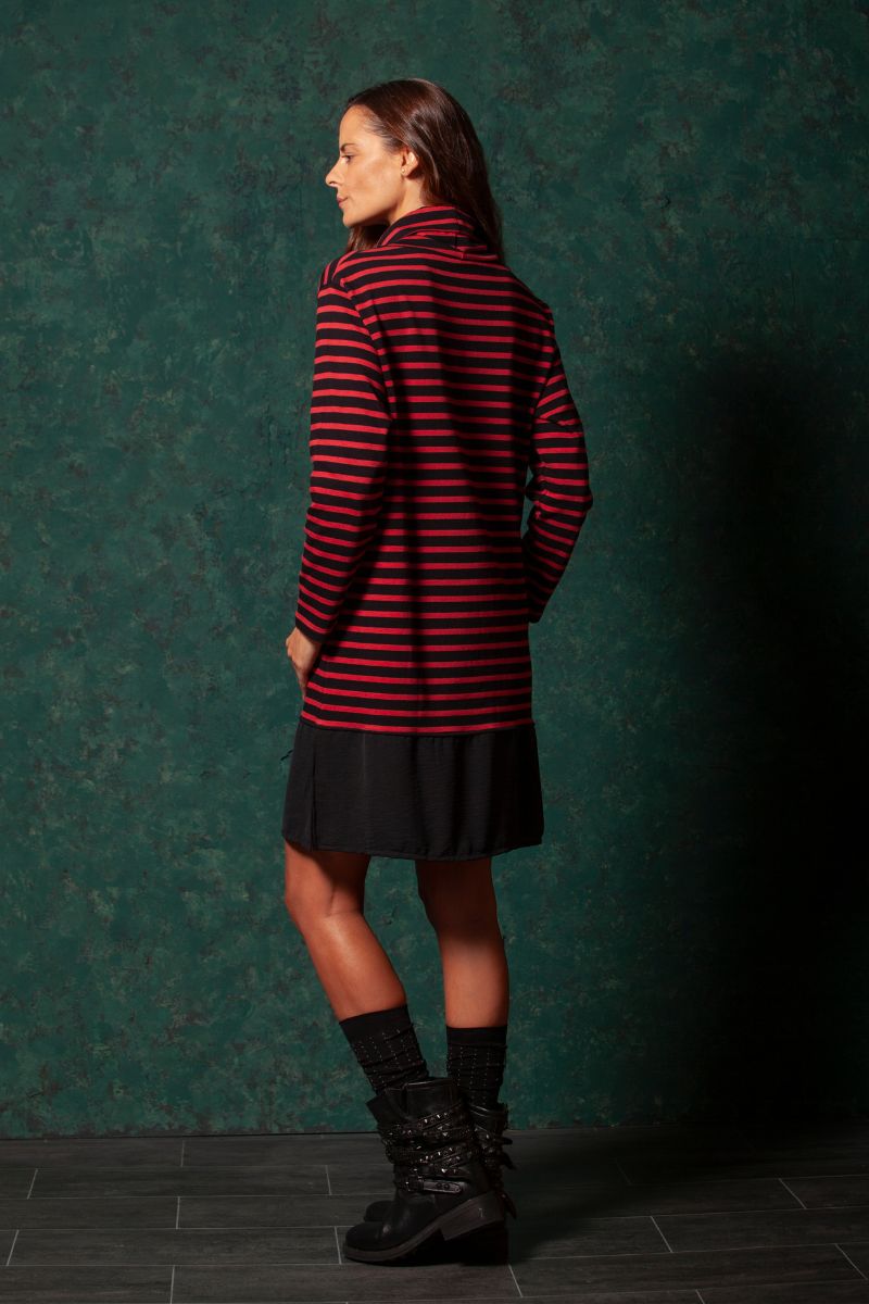 Vestido rayas granate y negro cuello alto LolitasyL - lolitasyl.com