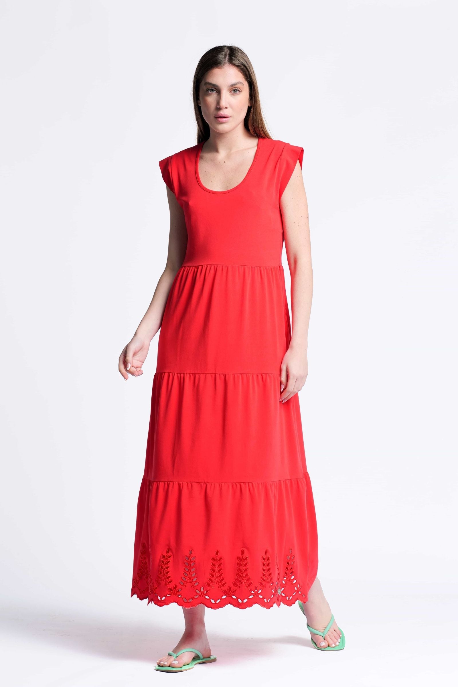 Vestido rojo algodon largo con bordado al tono Lolitas&L - lolitasyl.com