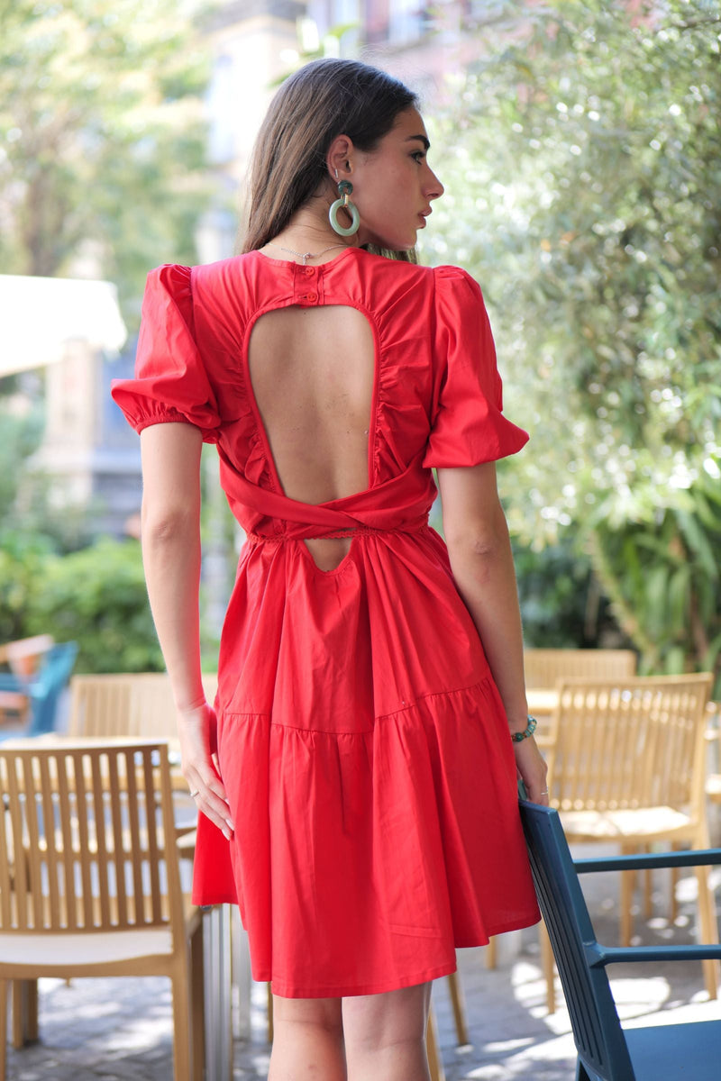 Vestido rojo espalda abierta con manga farol Lolitas&L - lolitasyl.com