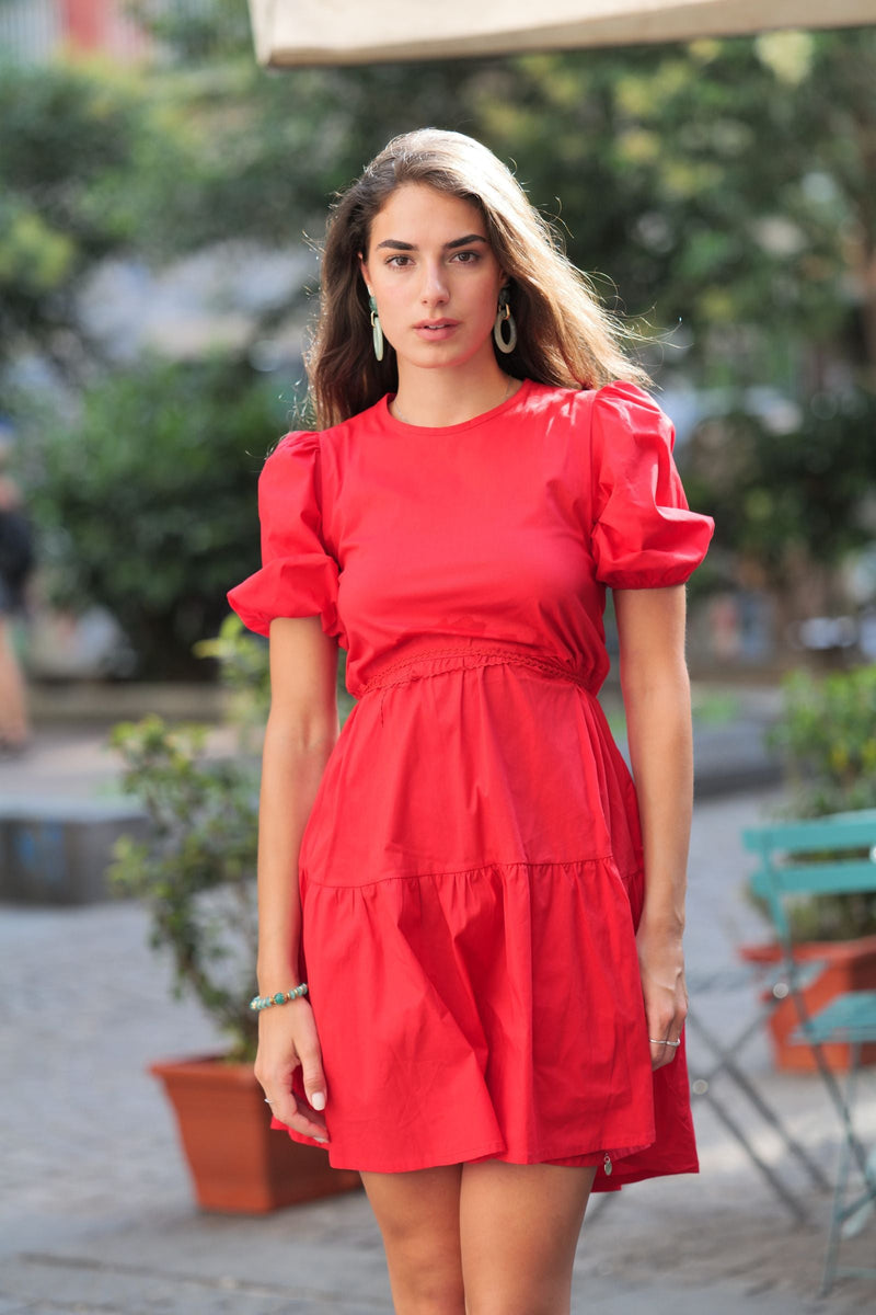 Vestido rojo espalda abierta con manga farol Lolitas&L - lolitasyl.com