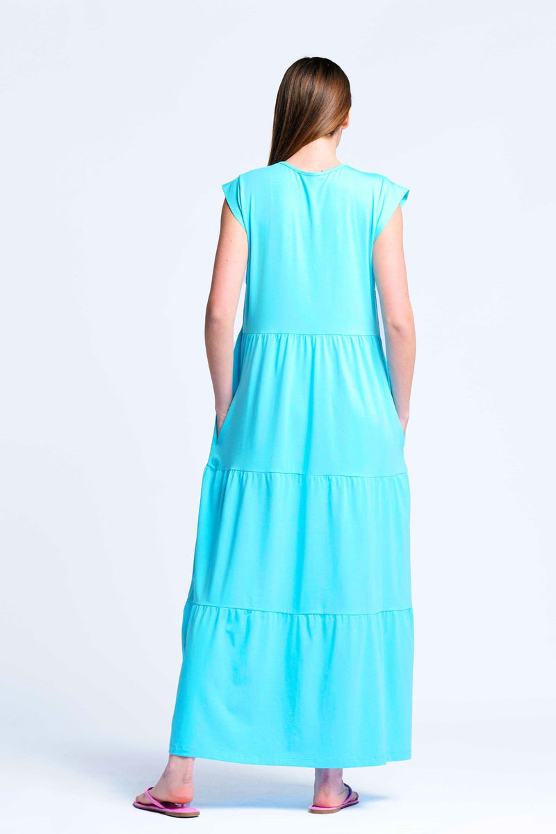Vestido turquesa algodon largo con bordado al tono Lolitas&L - lolitasyl.com