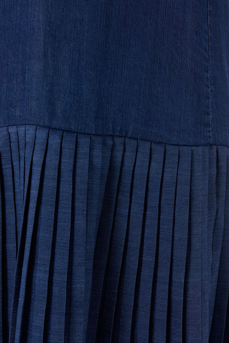 Vestido vaquero azul camisero con plisado - lolitasyl.com