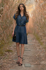 Vestido vaquero azul camisero con plisado - lolitasyl.com