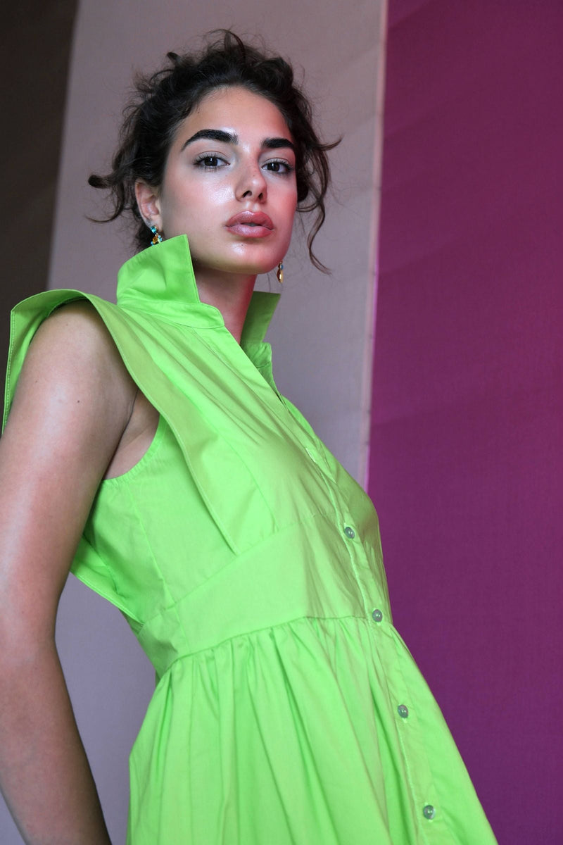 Vestido verde acido corto camisero sin mangas Lolitas - lolitasyl.com