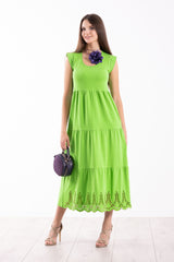 Vestido verde algodon largo con bordado al tono Lolitas&L - lolitasyl.com